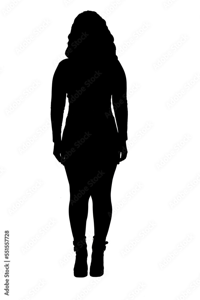 Fototapeta premium woman wearing skirt and boots on white background, arms crossed and serious
