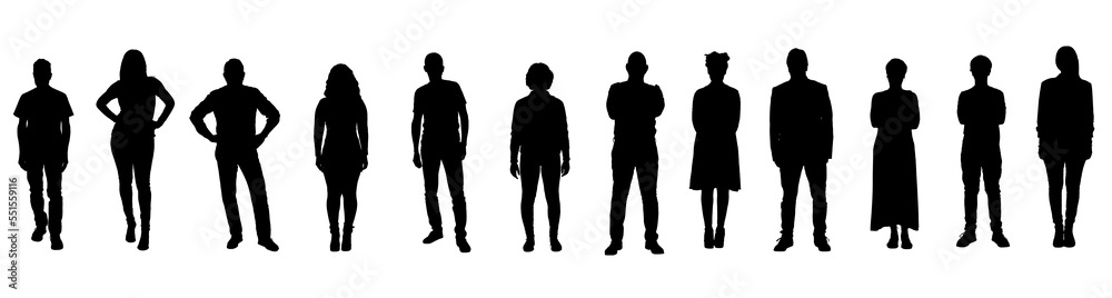   silhouette of a groop of people standing on white background