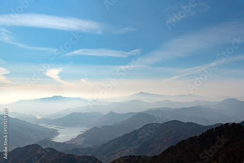 the scenery of Odosan Mountain overlooking Hapcheonho Lake
