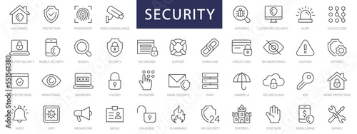 Security & Protection thin line icons set. Security editable stroke icons. Vector