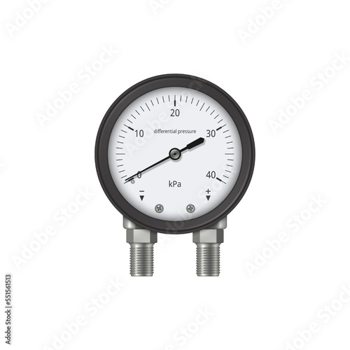 Differential pressure gauge on white background. Device for measuring pressure. Vector illustration.