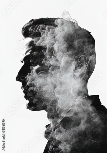Multi exposure photo of man with smoke made with Generative AI. 