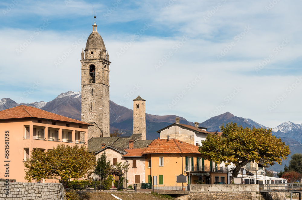 View of the bell tower of San Vito catholic church in Cremia, province of Como, Lombardy, Italy View of the bell tower of San Vito catholic church in Cremia, province of Como, Lombardy, Italy