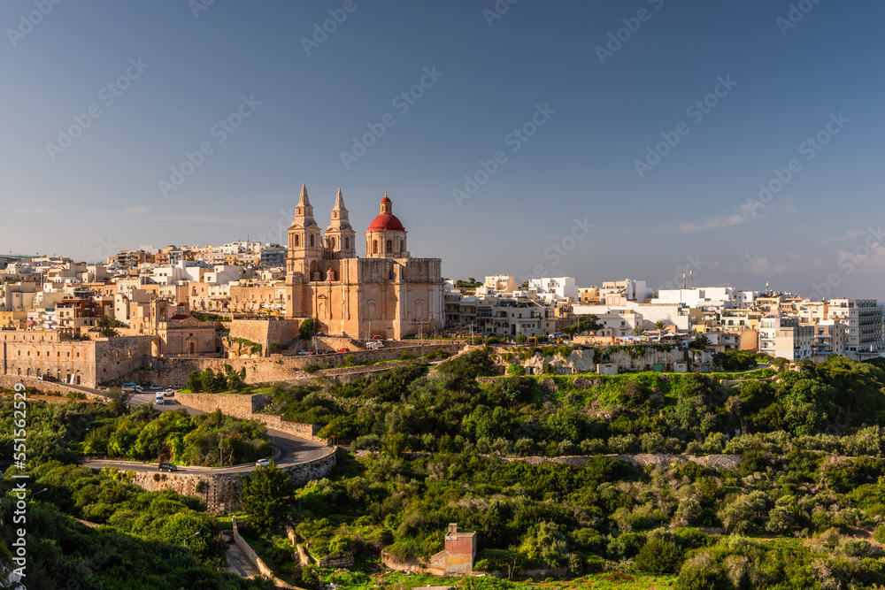 Il-Mellieha, Malta -  Mellieha town at sunny day with Paris Church on hill top
