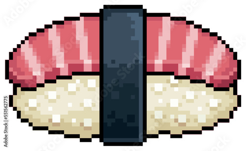 Pixel art maguro nigiri with seaweed sushi japanese food vector icon for 8bit game on white background