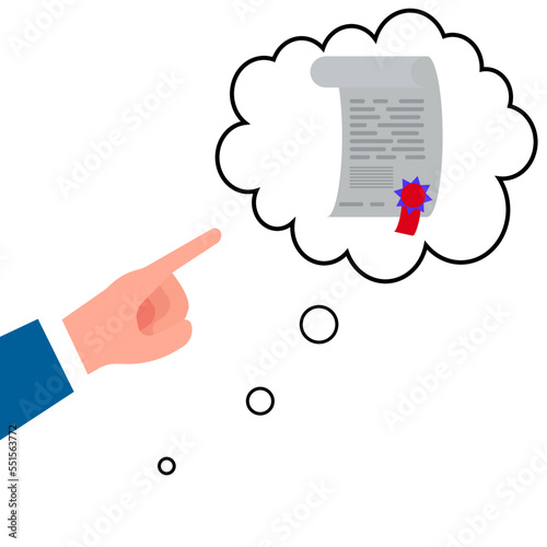hand icon pointing to the thought of writing