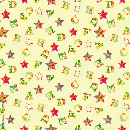 seamless colorful pattern with stars and letters  for children textile  print  wrapping paper  wallpaper  background  alphabet  ABC  