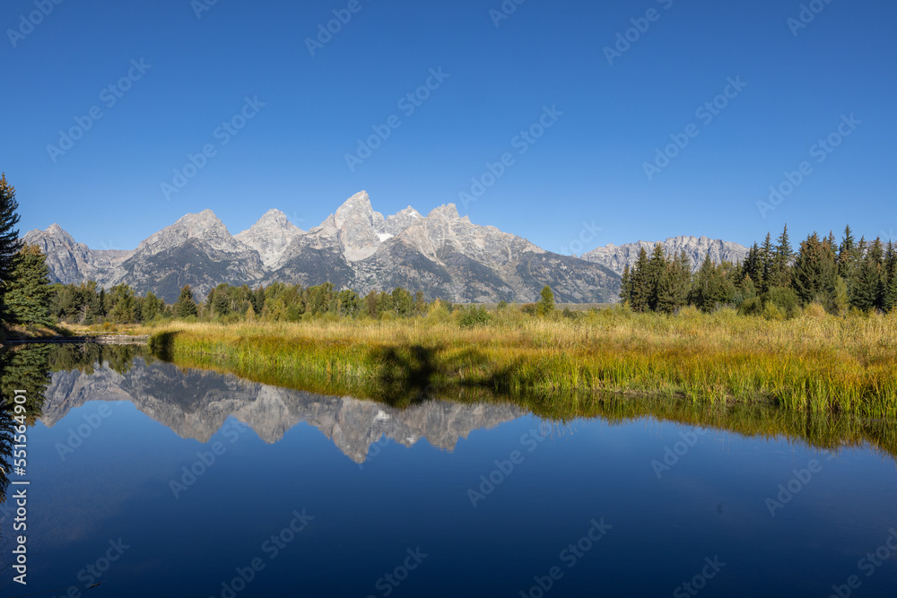 Scenic Autumn Reflection Landscape in Grand Teton National Park Wyoming