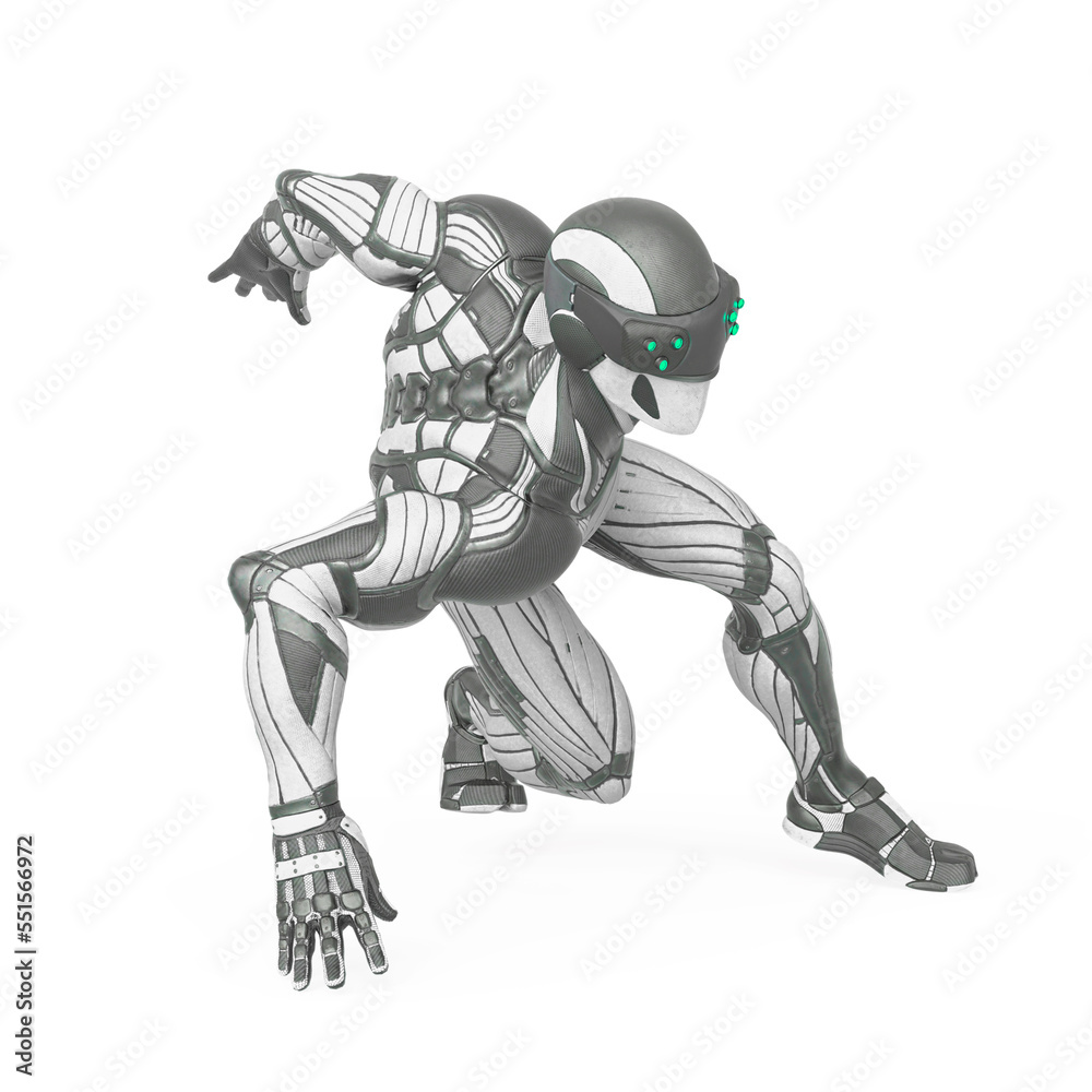 Obraz premium super hero is doing a dynamic comic pose in an exosuit