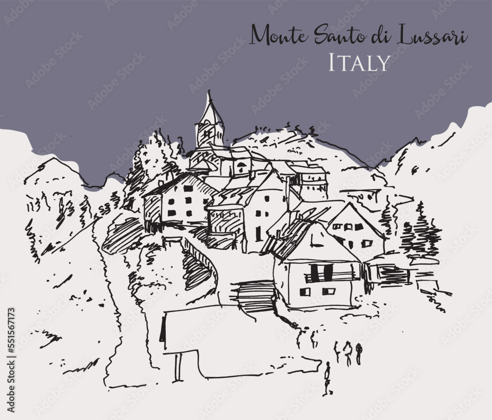 Vector hand drawn sketch illustration of Monte Santo di Lussari, Italy