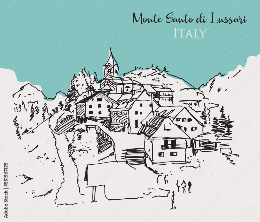 Vector hand drawn sketch illustration of Monte Santo di Lussari, Italy