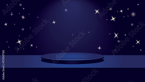 Empty dark blue stage with light