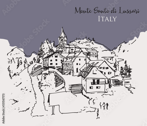 Vector hand drawn sketch illustration of Monte Santo di Lussari, Italy photo