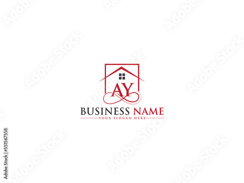 Red Black Real Estate AY ya Logo, Building Ay Alphabet Letter Logo Template