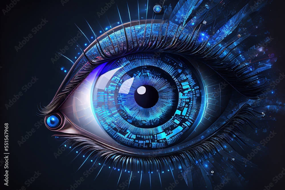 Human android cyborg eye futuristic control protection personal internet  security access.Concept robot dna system, future scientific technology  innovation science. Blue polygonal vector Illustration Stock | Adobe Stock