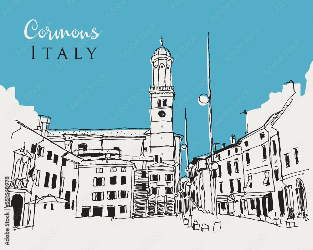 Obraz premium Drawing sketch illustration of Cormons town in Italy