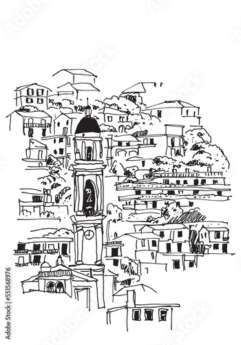 Obraz na płótnie Vector hand drawn sketch illustration of Locorotondo town in Italy w salonie