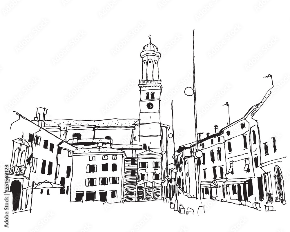 Obraz premium Drawing sketch illustration of Cormons town in Italy