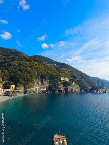 Boat at Picturesque coastal village of Monterosso al Mare, Cinque Terre, Italy.