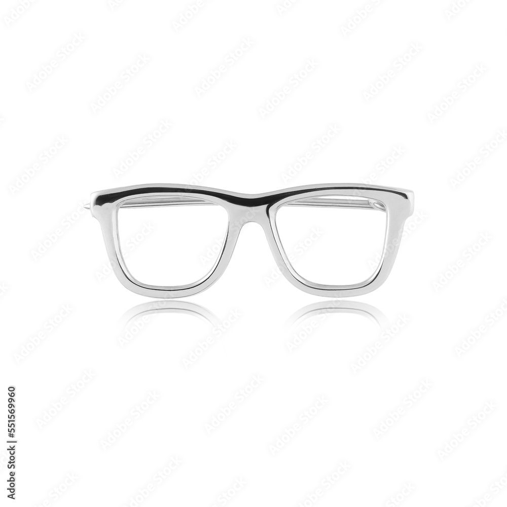 Fototapeta premium Silver brooch isolated with small diamonds on white background