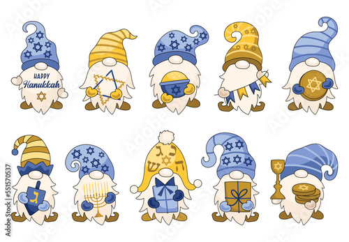 Hanukkah vector gnomes illustration set