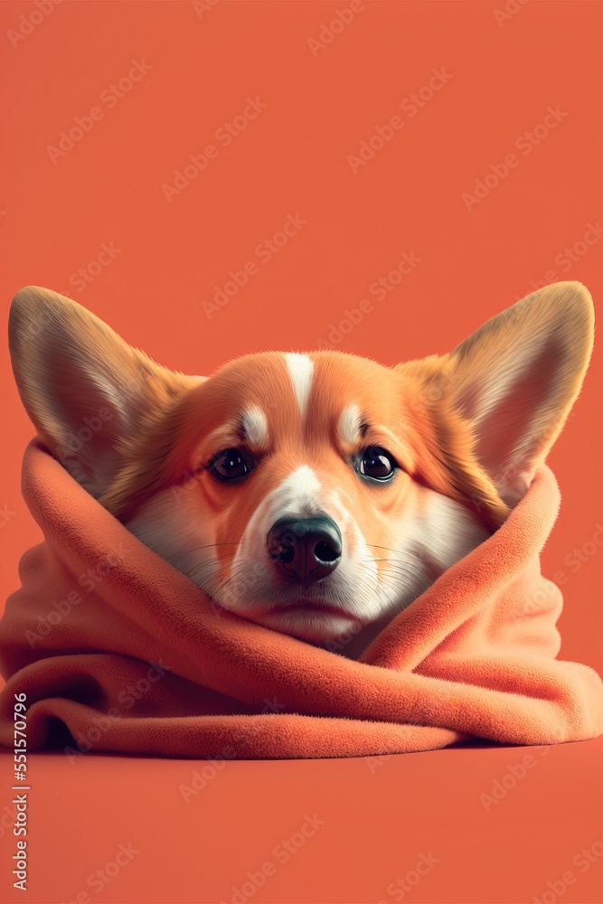  cute dog wrapped by red blankets,