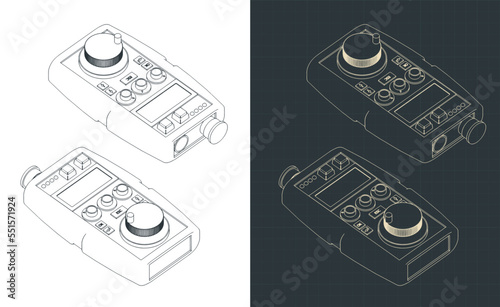 Hand remote control for CNC machine isometric blueprints
