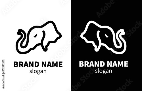 Elephant Head Line Art Logo Design
