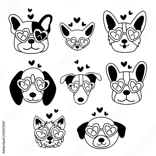 set of isolated black lover dog heads