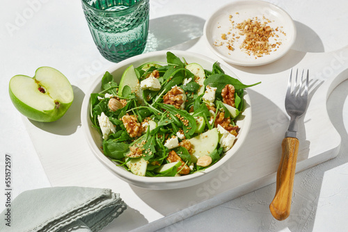 Green apple, feta cheese and walnut salad