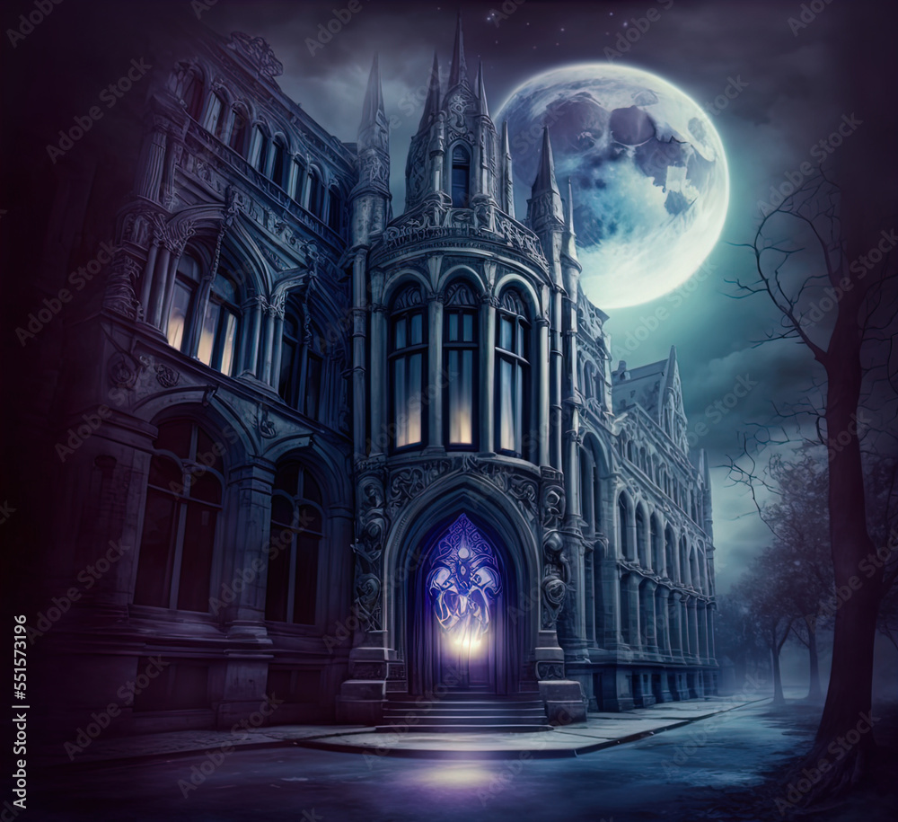Obraz premium Fantasy academy. Gothic building. Great for urban fantasy, vampire and other stories. 