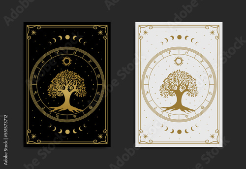  Sacred tree mystical with night sky vector design