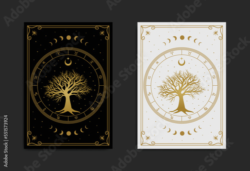  Sacred tree mystical with night sky vector design