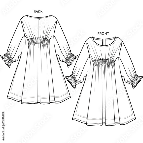 SMOCKING DRESS IN CHIFFON FABRIC FOR WOMEN AND TEEN GIRLS IN EDITABLE VECTOR