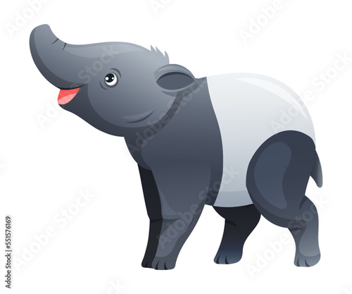 Cute Malayan Tapir Standing as Asian Animal with White Patch and Short Nose Trunk Vector Illustration