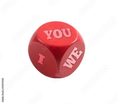 Motivation cube with three words me, we and you on transparent background prepared as png file  photo