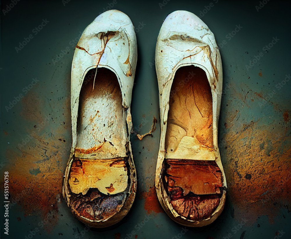 Broken boots. It's time to throw away old shoes. Stock Illustration