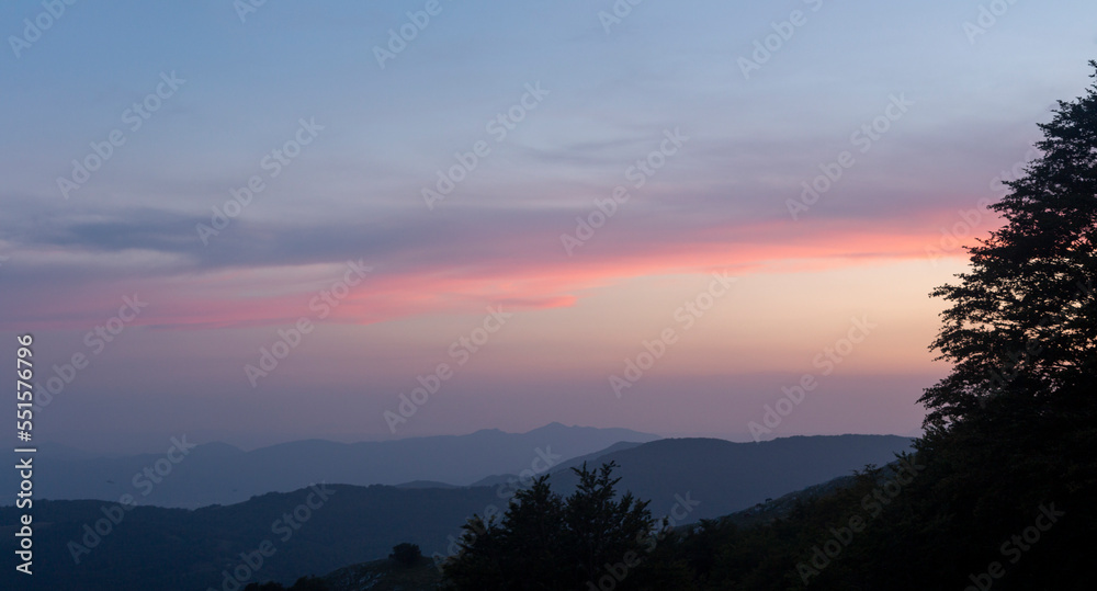 sunset on the mountain summit at miletto in matese park