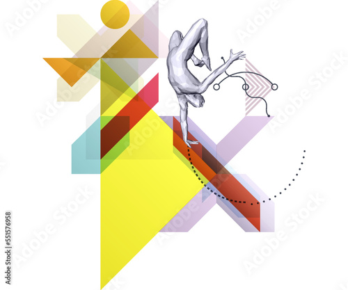 Art composition. Man falls down from a height. Jumping man. Gymnastics activities for icon health and fitness community. Transparency geometrical background. Cover design template.