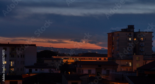 panoramica city skyline of Aversa at sunset
