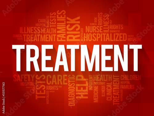 Treatment word cloud collage, health concept background