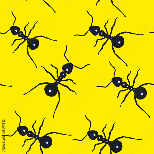 pattern with ants on a yellow background
