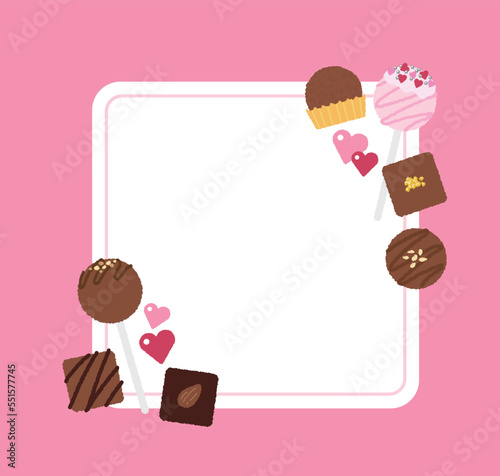 Valentine's Day material. various kinds of chocolate. Frame design.