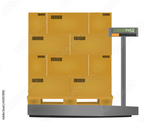 Forklift loading container to delivery truck. vector illustration