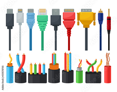 Copper Wires as Electrical Cables for Power Transmission Big Vector Set