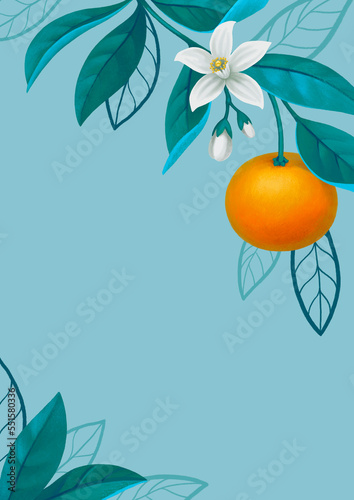 Hand painted illustration of orange tree branch. Perfect for posters, invitations, greeting cards, packaging design, stationery and other goods