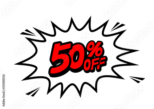 50 Percent OFF Discount on a Comics style bang shape background. Pop art comic discount promotion banners. PNG