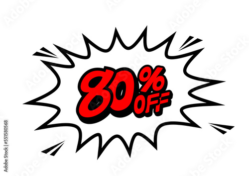 80 Percent OFF Discount on a Comics style bang shape background. Pop art comic discount promotion banners. PNG