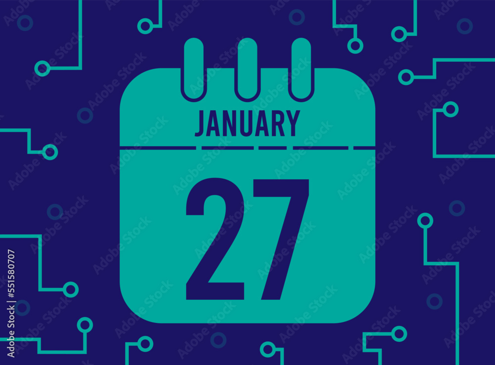 27 January day. Technological calendar page for the month of January. Modern vector with technology for special dates 27 January day. Technological calendar page for the month of January. Modern vector with technology for special dates