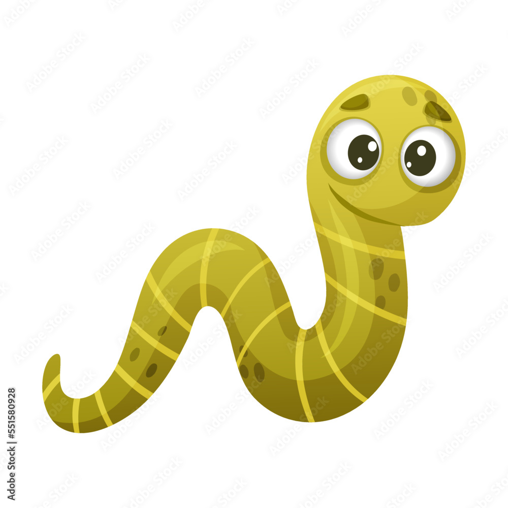 Naklejka premium Funny Green Worm with Happy Face Expression Vector Illustration